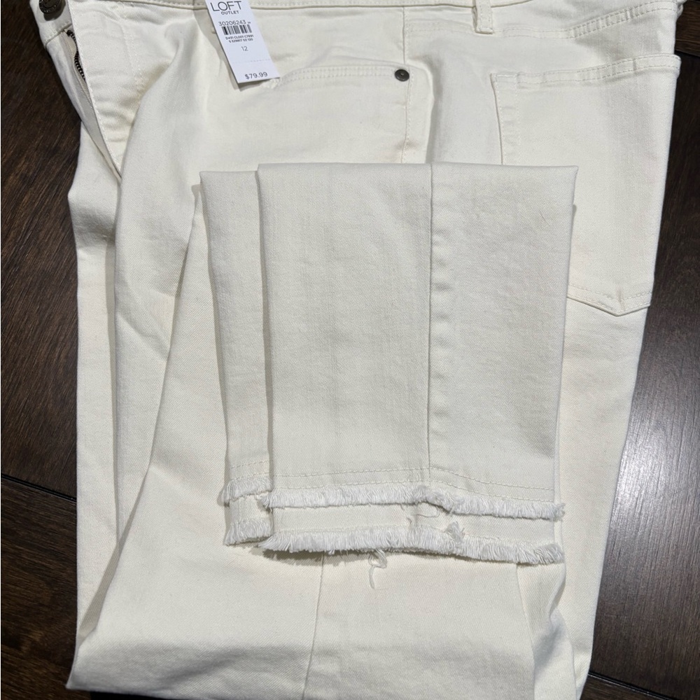 LOFT Off-White Frayed Hem Pants